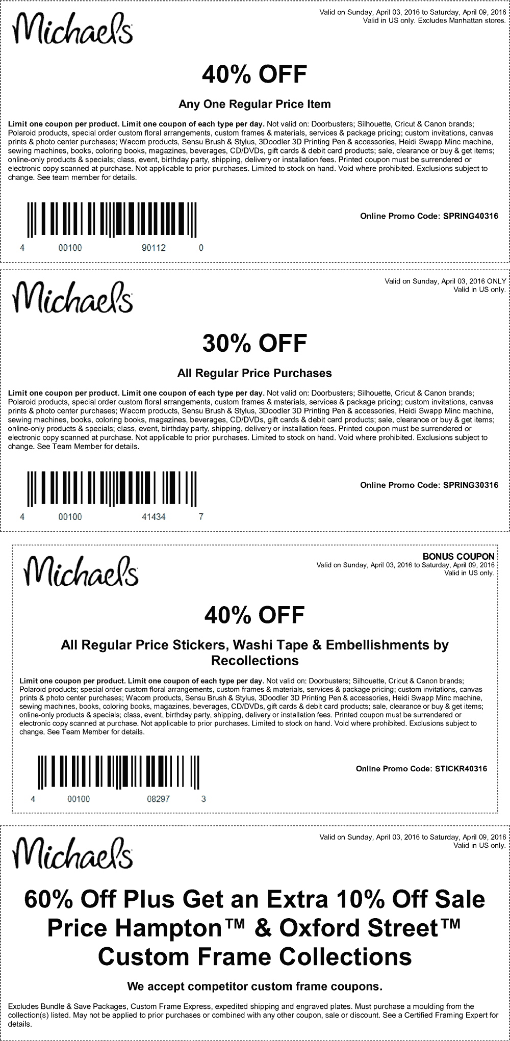 Michaels Coupon March 2024 40% off a single item & more at Michaels, or online via promo code SPRING40316