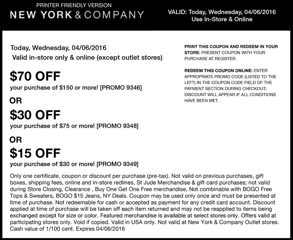 New York & Company Coupon April 2024 $15 off $30 & more today at New York & Company, or online via promo code 9349