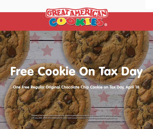 Great American Cookies Coupon April 2024 Free cookie the 18th at Great American Cookies