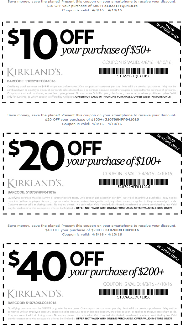 Kirklands Coupon April 2024 $10 off $50 & more at Kirklands