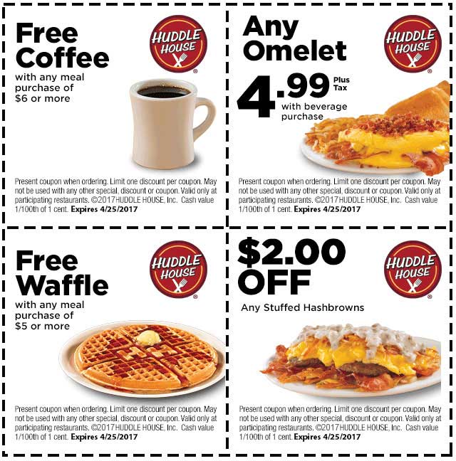 Huddle House Coupon April 2024 Free waffle or coffee & more at Huddle House restaurants