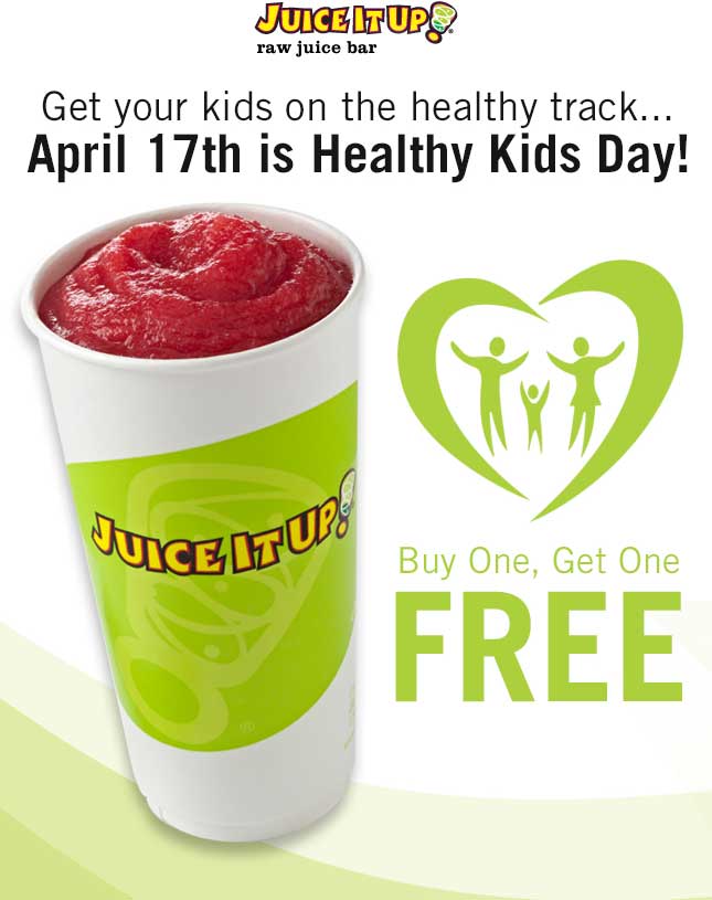 Juice It Up Coupon April 2024 Second one free Monday at Juice It Up