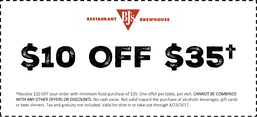 BJs Restaurant Coupon April 2024 $10 off $35 at BJs Restaurant brewhouse