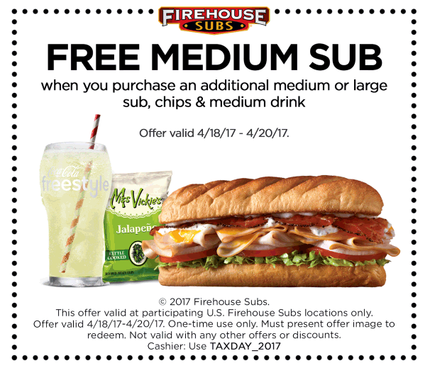 Firehouse Subs Coupon April 2024 Second sub sandwich free at Firehouse Subs