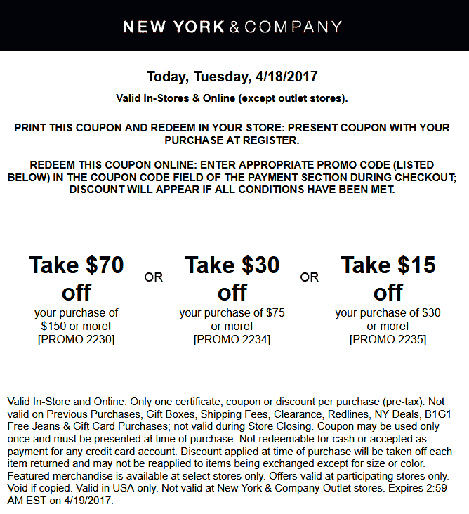 New York & Company Coupon April 2024 $15 off $30 & more today at New York & Company or online via promo code 2235
