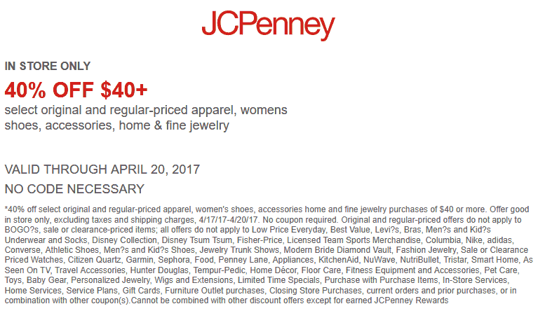 JCPenney Coupon April 2024 40% off $40 at JCPenney, or 50% off $50 online via promo code 37SAVE
