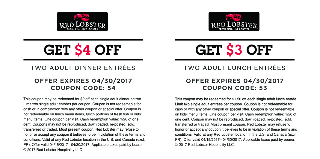 Red Lobster Coupon April 2024 $3-$4 off a couple entrees at Red Lobster