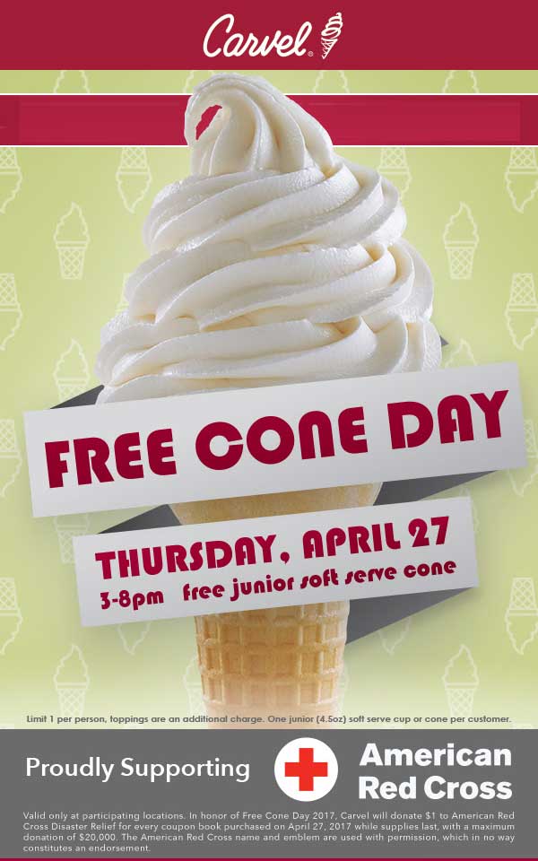 Carvel Coupon March 2024 Free ice cream cone Thursday at Carvel