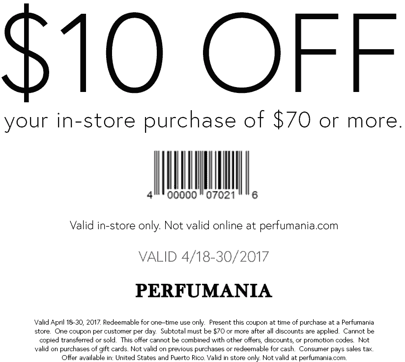 Perfumania Coupon March 2024 $10 off $70 at Perfumania