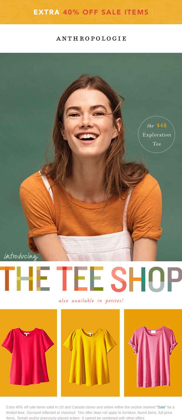 Anthropologie Coupon April 2024 Extra 40% off sale items at Anthropologie, ditto online
