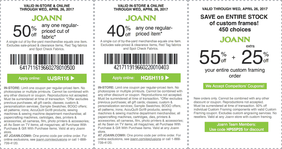Jo-Ann Fabric Coupon April 2024 40% off a single item & more at Jo-Ann Fabric, or online via promo code HQSH119