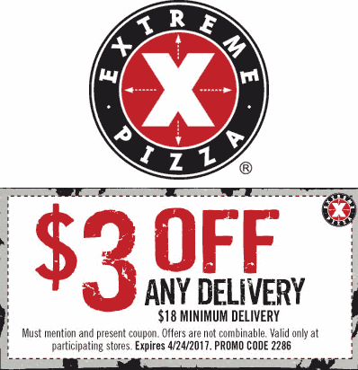 Extreme Pizza Coupon March 2024 $3 off $18 on delivery from Extreme Pizza
