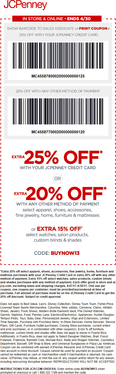 JCPenney Coupon April 2024 20% off today at JCPenney, or online via promo code BUYNOW13