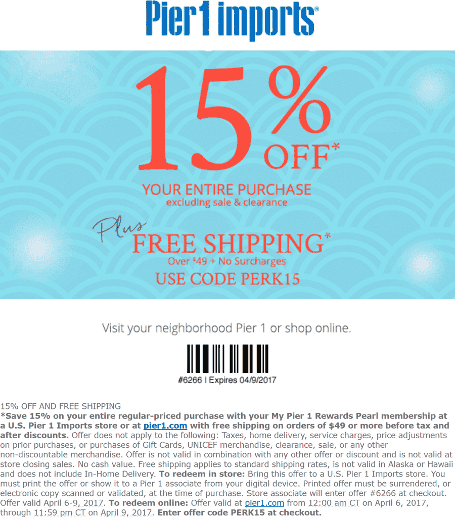 Pier 1 Coupon April 2024 15% off at Pier 1 Imports, or online via promo code PERK15