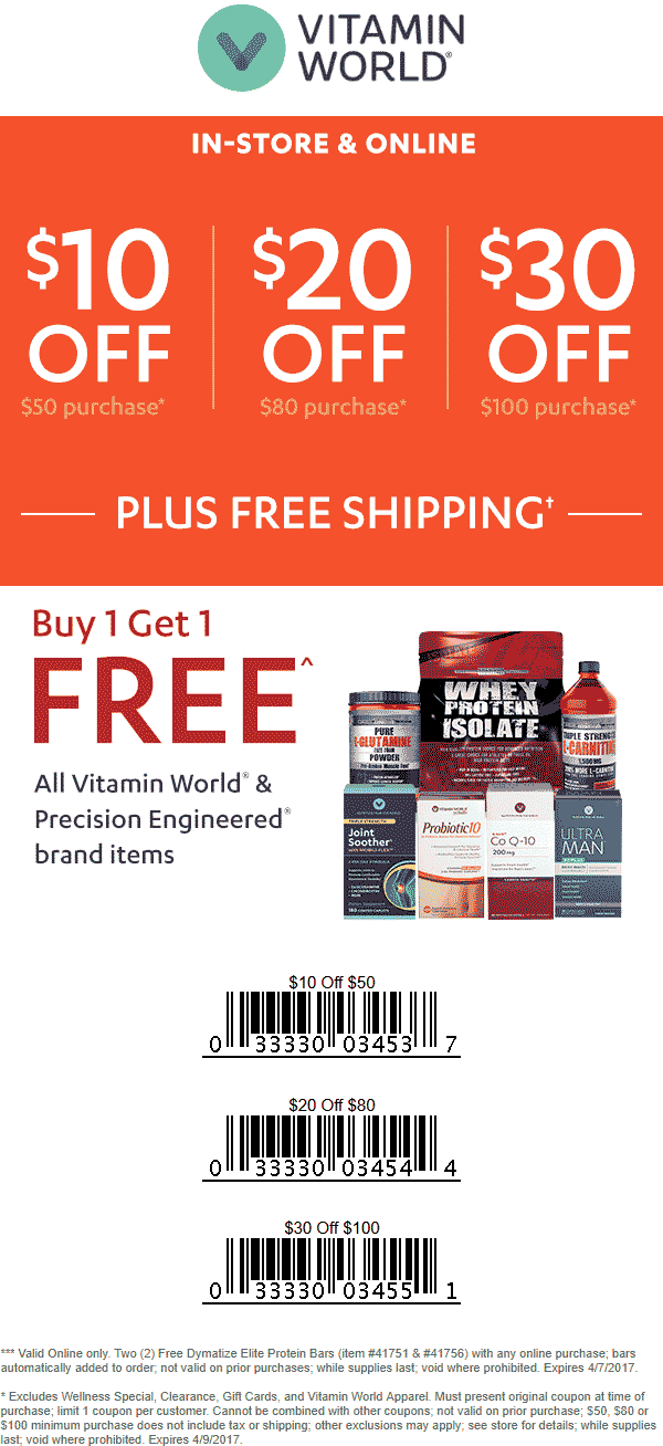 Vitamin World Coupon April 2024 $10 off $50 & more today at Vitamin World, ditto online