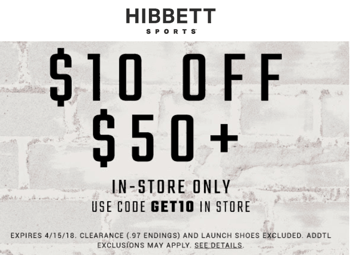 Hibbett Sports Coupon April 2024 $10 off $50 at Hibbett Sports