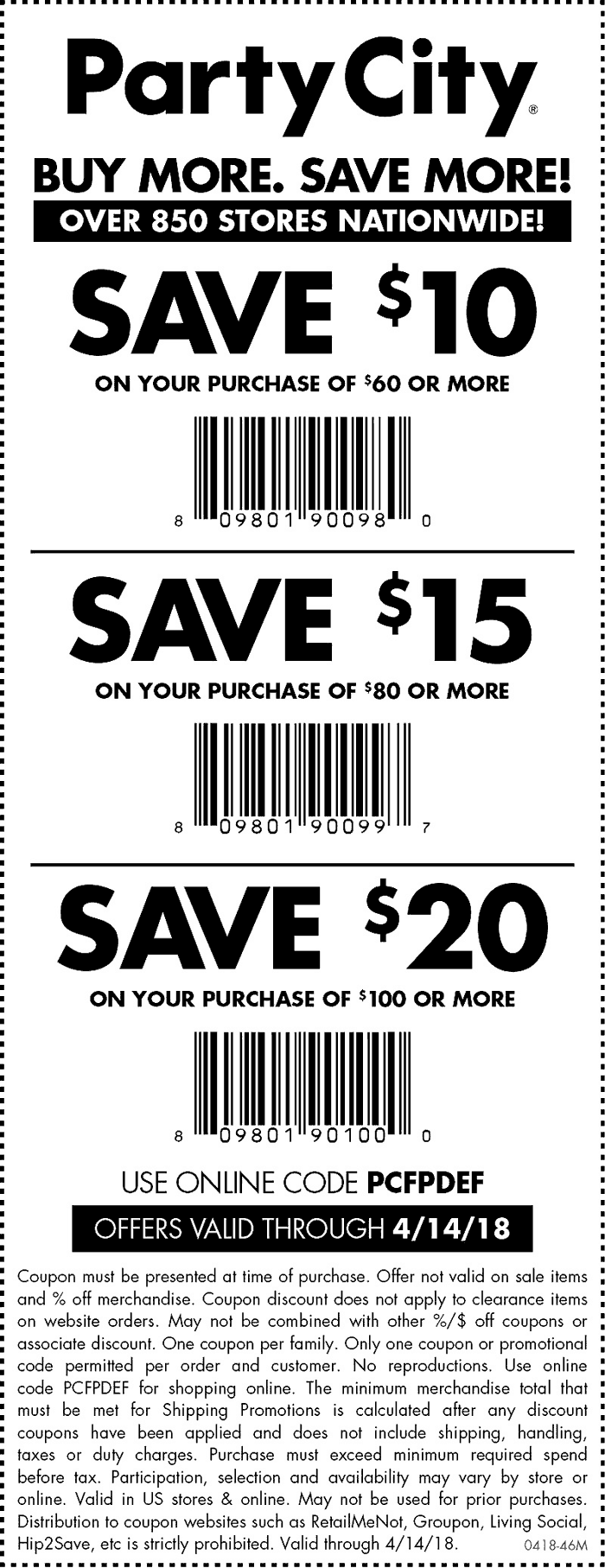 Party City Coupon April 2024 $10 off $60 & more at Party City, or online via promo code PCFPDEF
