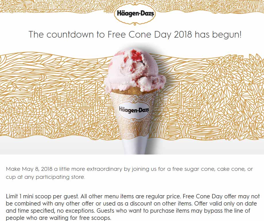 Haagen-Dazs Coupon April 2024 Free ice cream cone the 8th at Haagen-Dazs