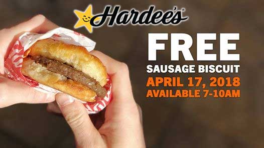 Hardees Coupon April 2024 Free sausage biscuit Tuesday morning at Hardees