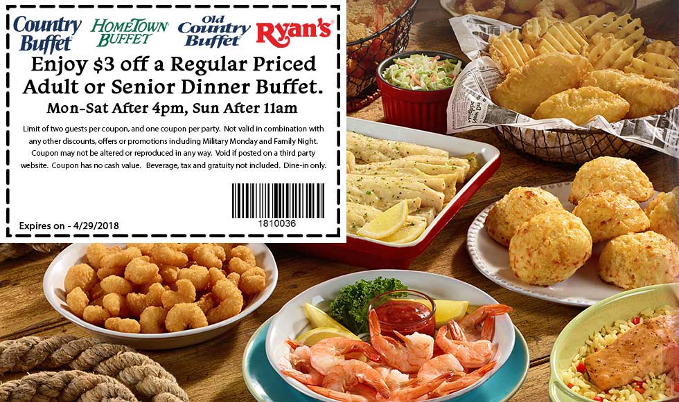 Hometown Buffet Coupon April 2024 $3 off dinner at Ryans, HomeTown Buffet & Old Country Buffet