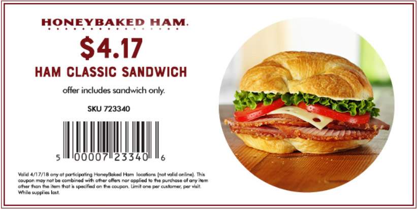 HoneyBaked Coupon April 2024 $4.17 ham sandwich today at HoneyBaked Ham