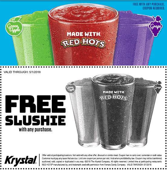 Krystal Coupon March 2024 Free slushie with any order at Krystal restaurants