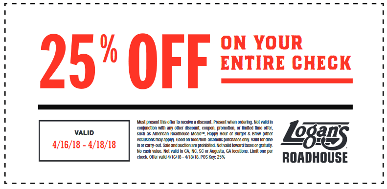 Logans Roadhouse Coupon April 2024 25% off at Logans Roadhouse restaurants