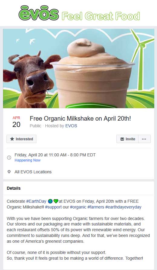 Evos Coupon April 2024 Free organic milkshake today at Evos restaurants