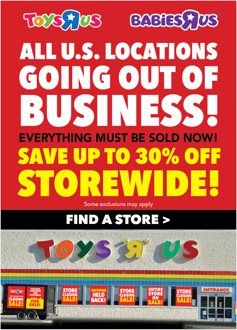 Toys R Us Coupon April 2024 30% off going out-of-business sale going on at Toys R Us & Babies R Us