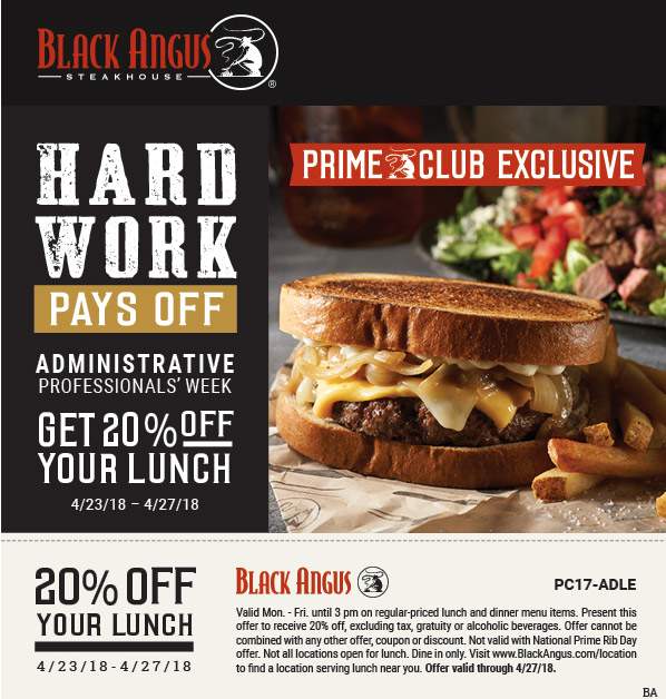 Black Angus Coupon April 2024 20% off lunch at Black Angus steakhouse
