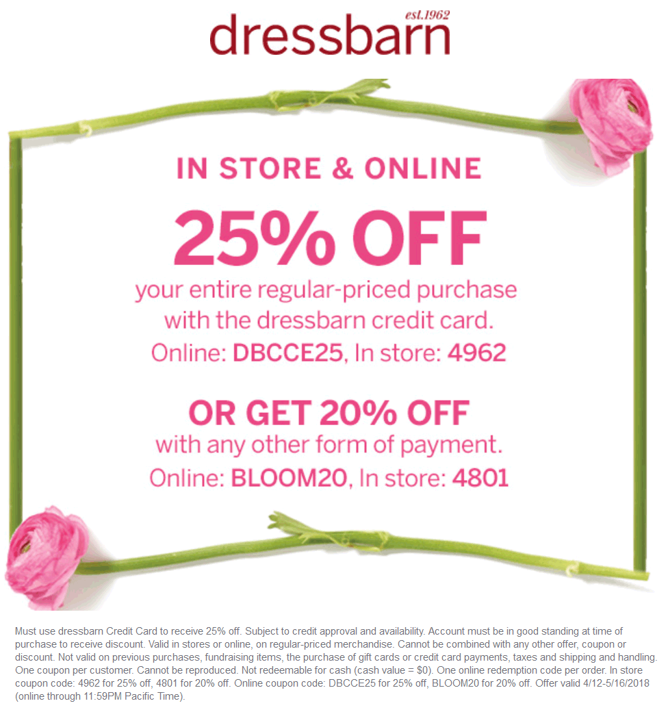 Dressbarn Coupon March 2024 20% off at Dressbarn, or online via promo code BLOOM20