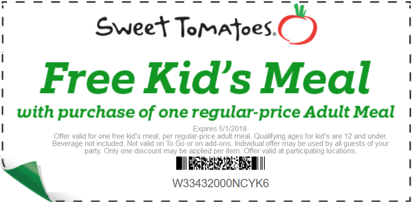 Sweet Tomatoes Coupon April 2024 Free kids meal with yours at Sweet Tomatoes