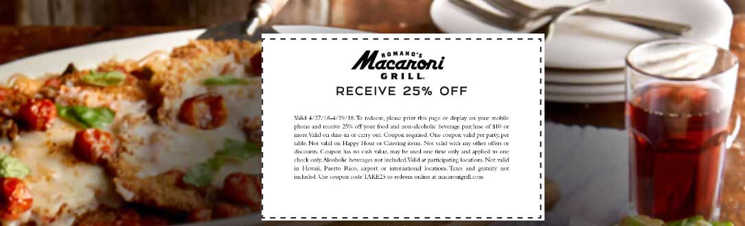 Macaroni Grill Coupon April 2024 25% off today at Macaroni Grill restaurants