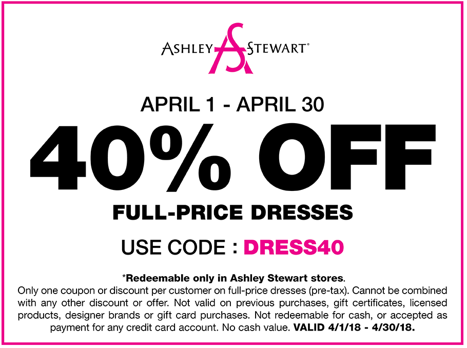Ashley Stewart Coupon March 2024 40% off dresses at Ashley Stewart