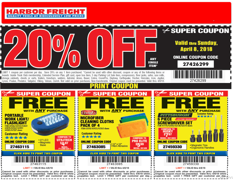 Harbor Freight Coupon 20 Off Any Single Item