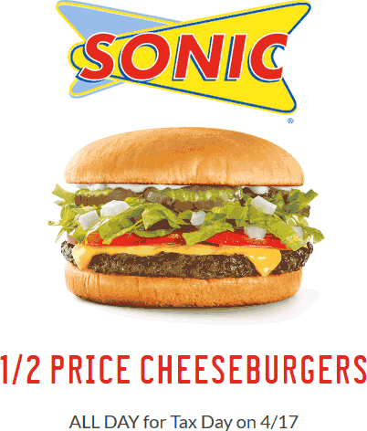 Sonic Drive-In Coupon March 2024 50% off cheeseburgers the 17th at Sonic Drive-In