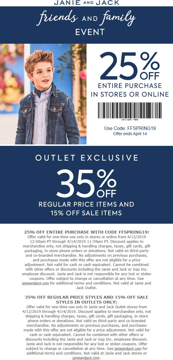 Janie and Jack Coupon April 2024 25% off at Janie and Jack, or online via promo code FFSPRING