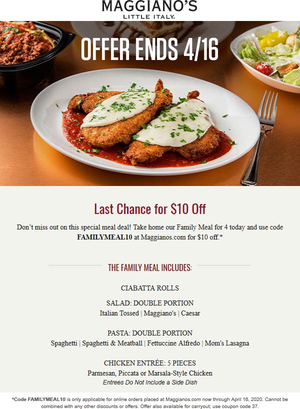 Maggianos Little Italy coupons & promo code for July 2025