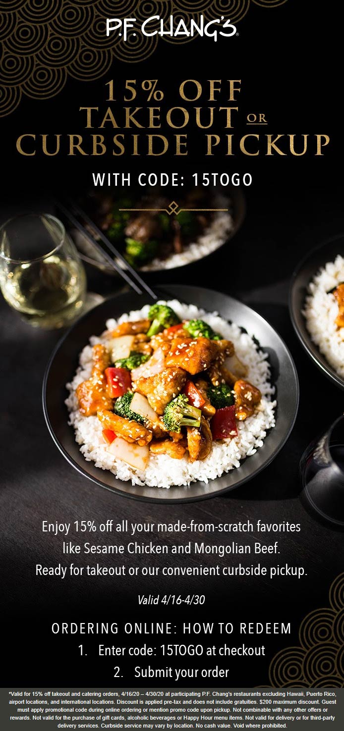 P.F. Changs coupons & promo code for [October 2022]