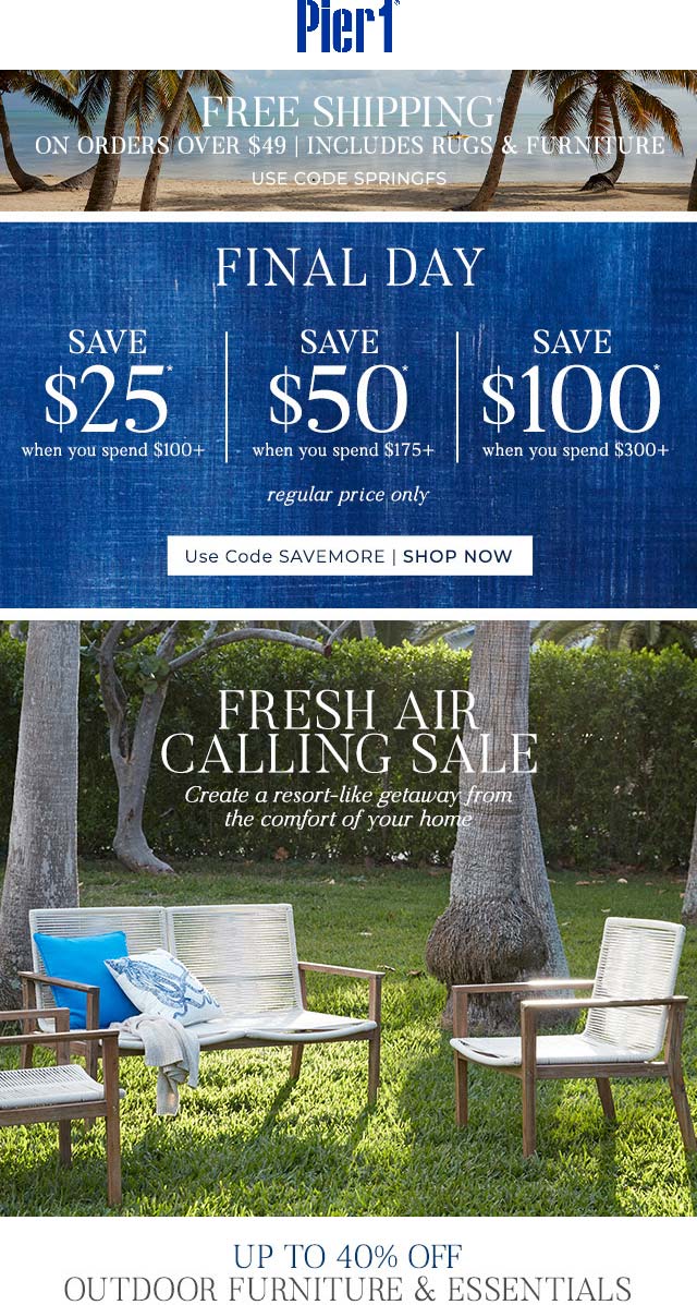 Pier 1 coupons & promo code for July 2025