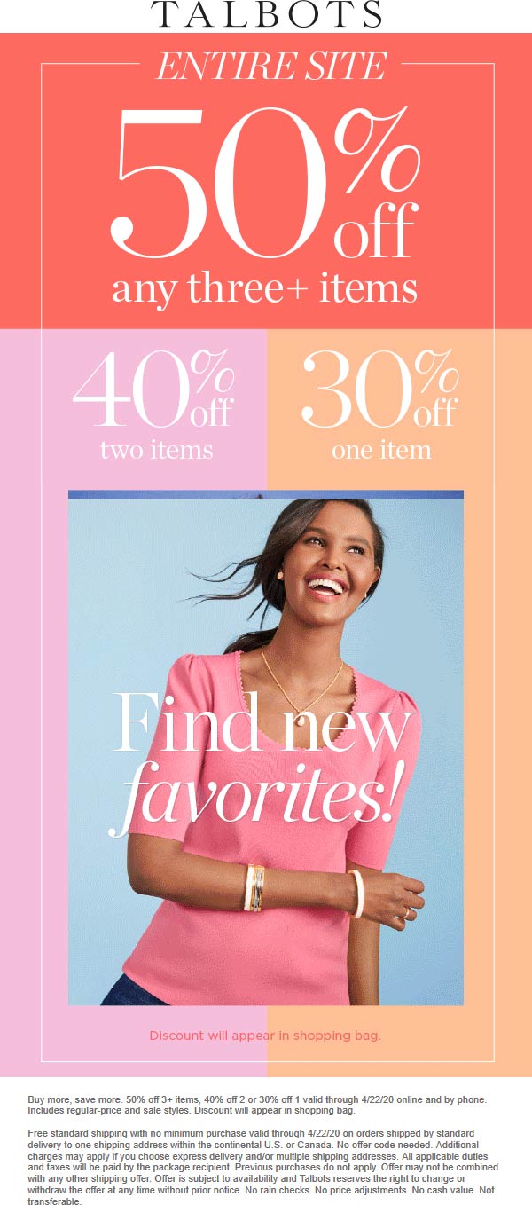 [September, 2021] 3050 off everything today at Talbots (04/22) coupon