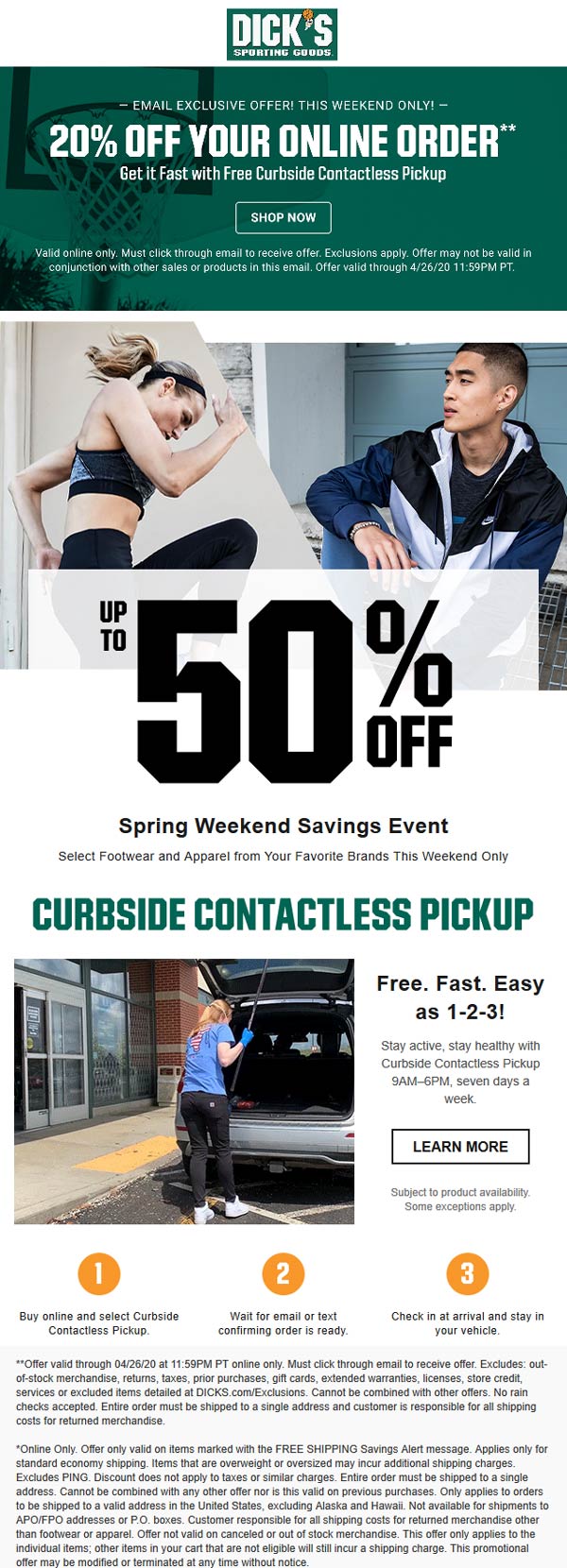 20% off at Dicks sporting goods (04/26) | The Coupons App®