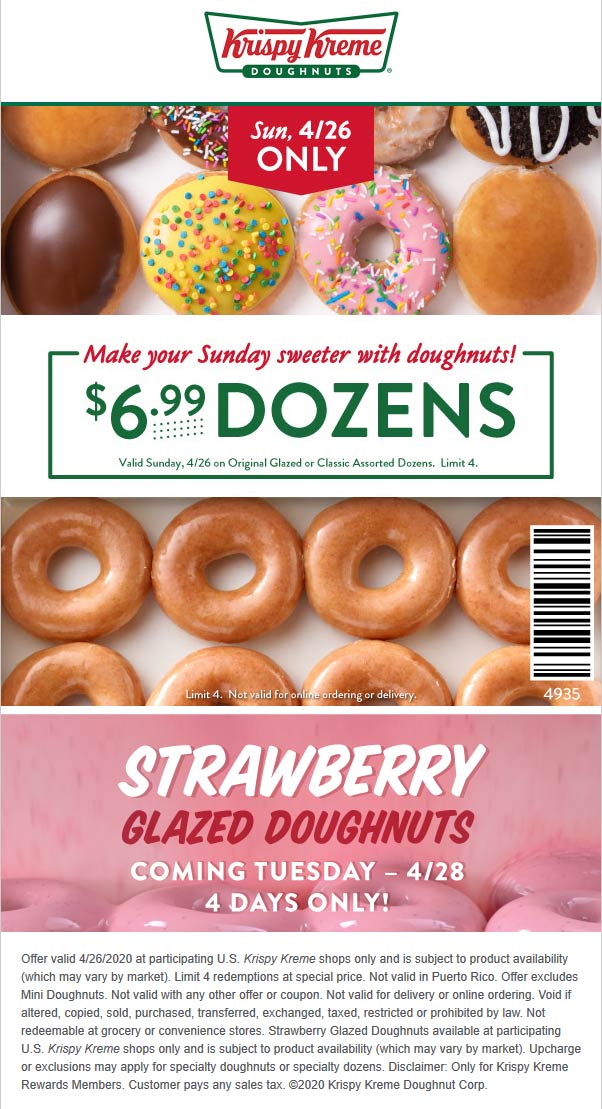 7 dozen doughnuts today at Krispy Kreme (04/26) The Coupons App®