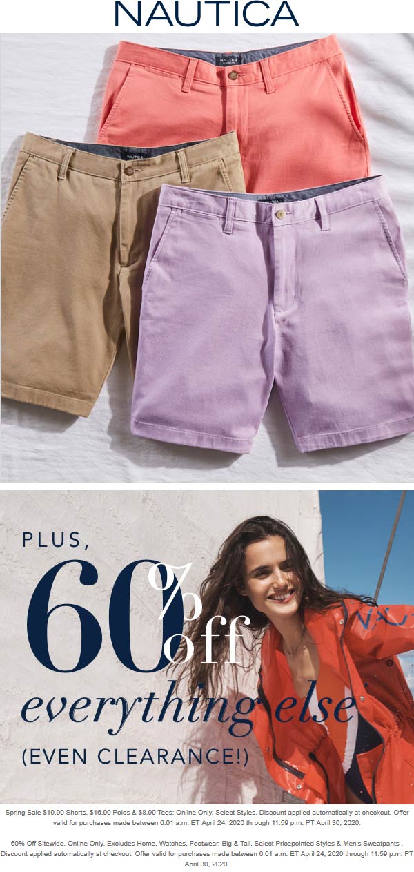 Nautica stores Coupon  60% off everything at Nautica (04/30)
