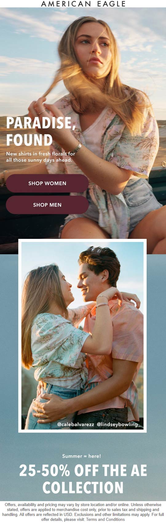 American Eagle stores Coupon  25-50% off the collection at American Eagle (05/05)