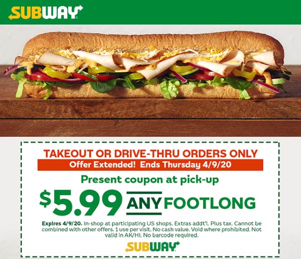 Subway coupons & promo code for [June 2022]