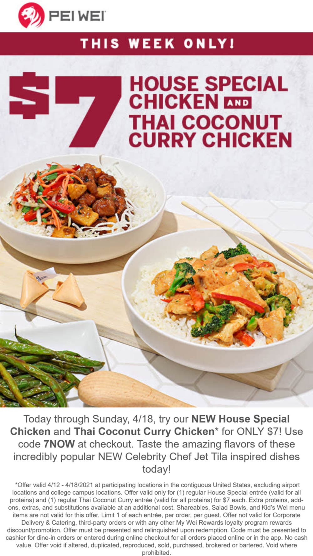 Special chicken entree + coconut curry chicken entree = 7 at Pei Wei