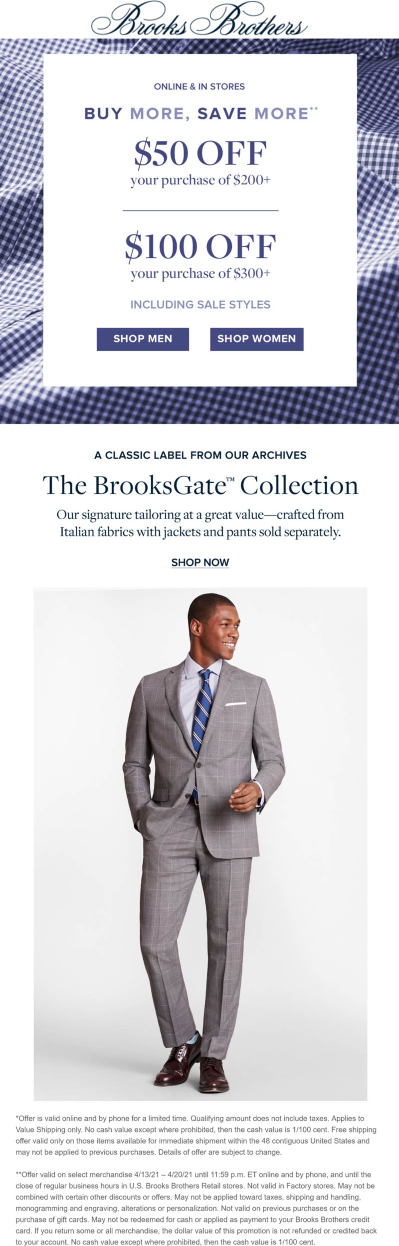 50 off 200 & more at Brooks Brothers, ditto online brooksbrothers