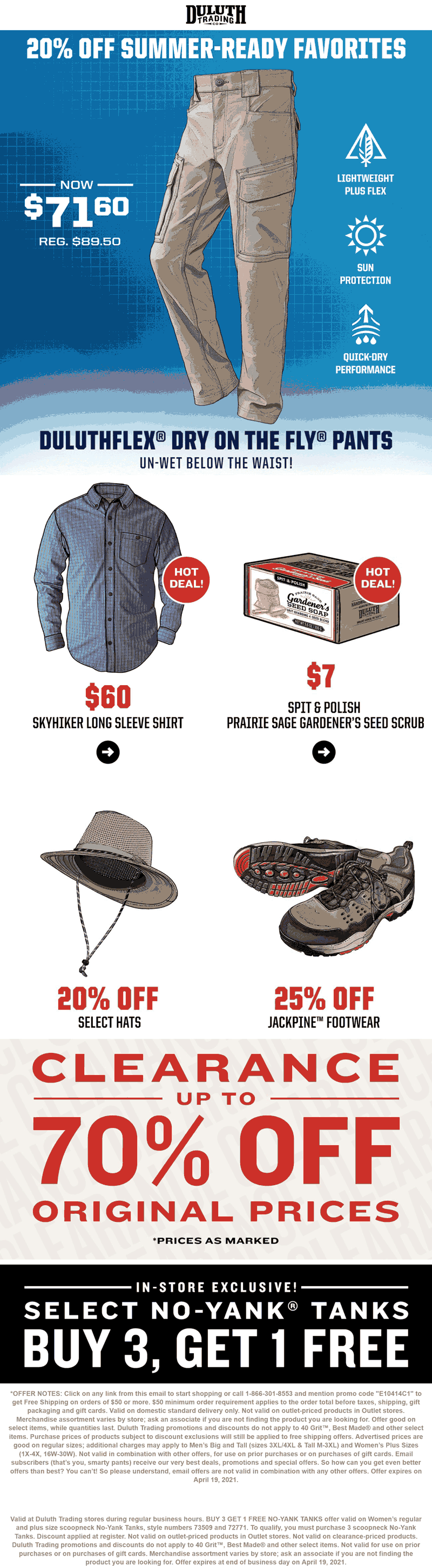 Duluth Trading Co stores Coupon  20% off summer favorites at Duluth Trading Co, or online via promo code SPRINGFEVER #duluthtradingco 