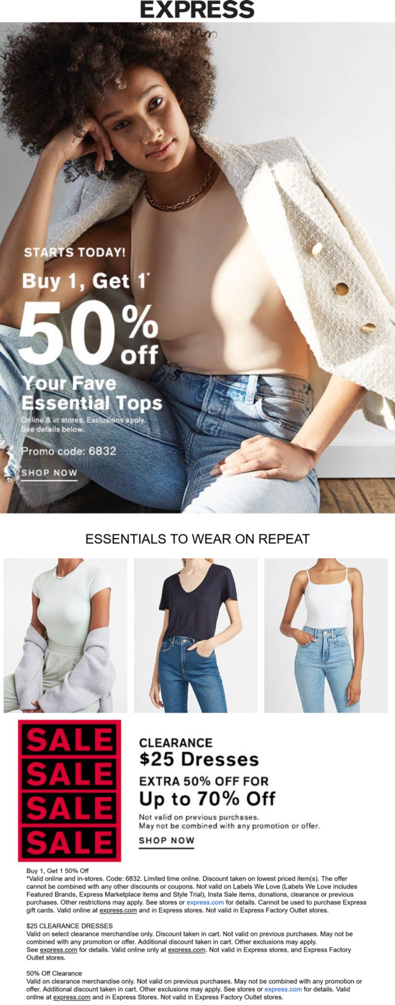 Second top 50 off at Express, or online via promo code 6832 express